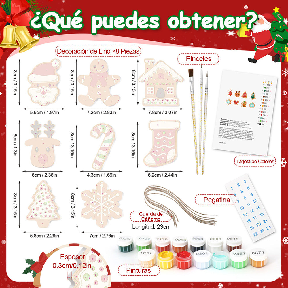 8 Piezas de Adornos Navideños Pintar por Números | Kit de Galletas Navideñas