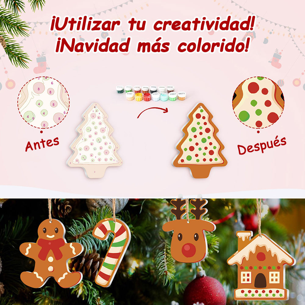 8 Piezas de Adornos Navideños Pintar por Números | Kit de Galletas Navideñas