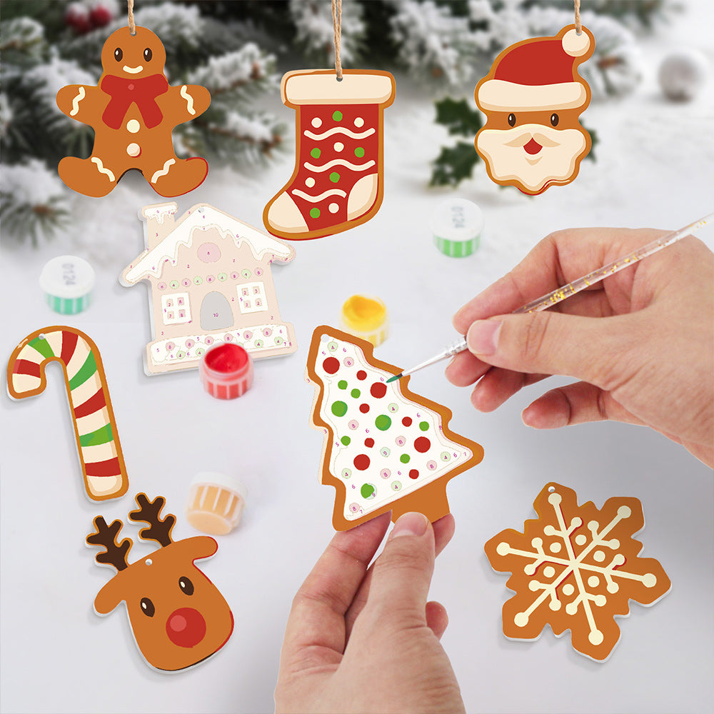 8 Piezas de Adornos Navideños Pintar por Números | Kit de Galletas Navideñas