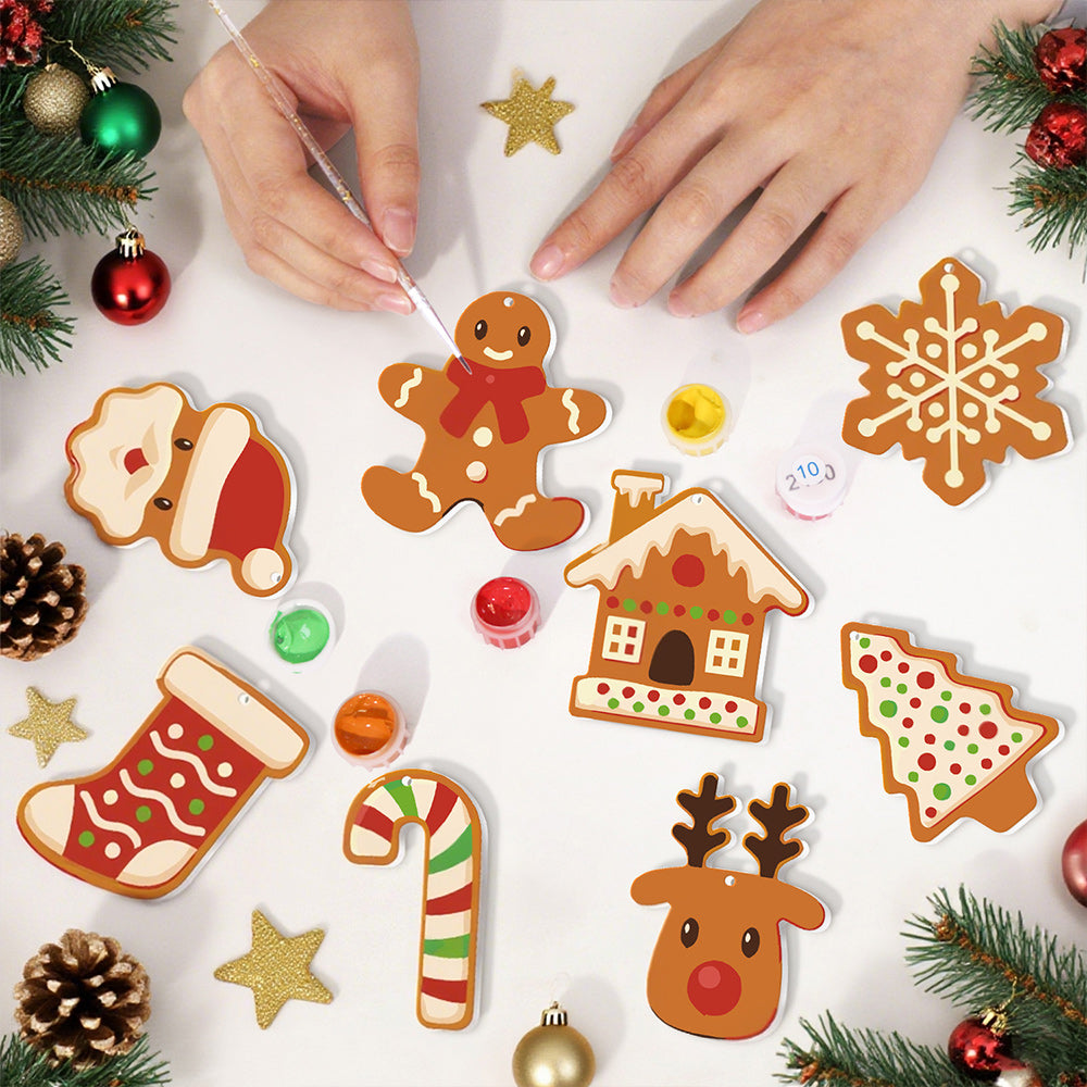 8 Piezas de Adornos Navideños Pintar por Números | Kit de Galletas Navideñas