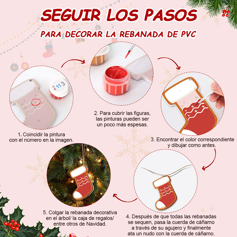 8 Piezas de Adornos Navideños Pintar por Números | Kit de Galletas Navideñas
