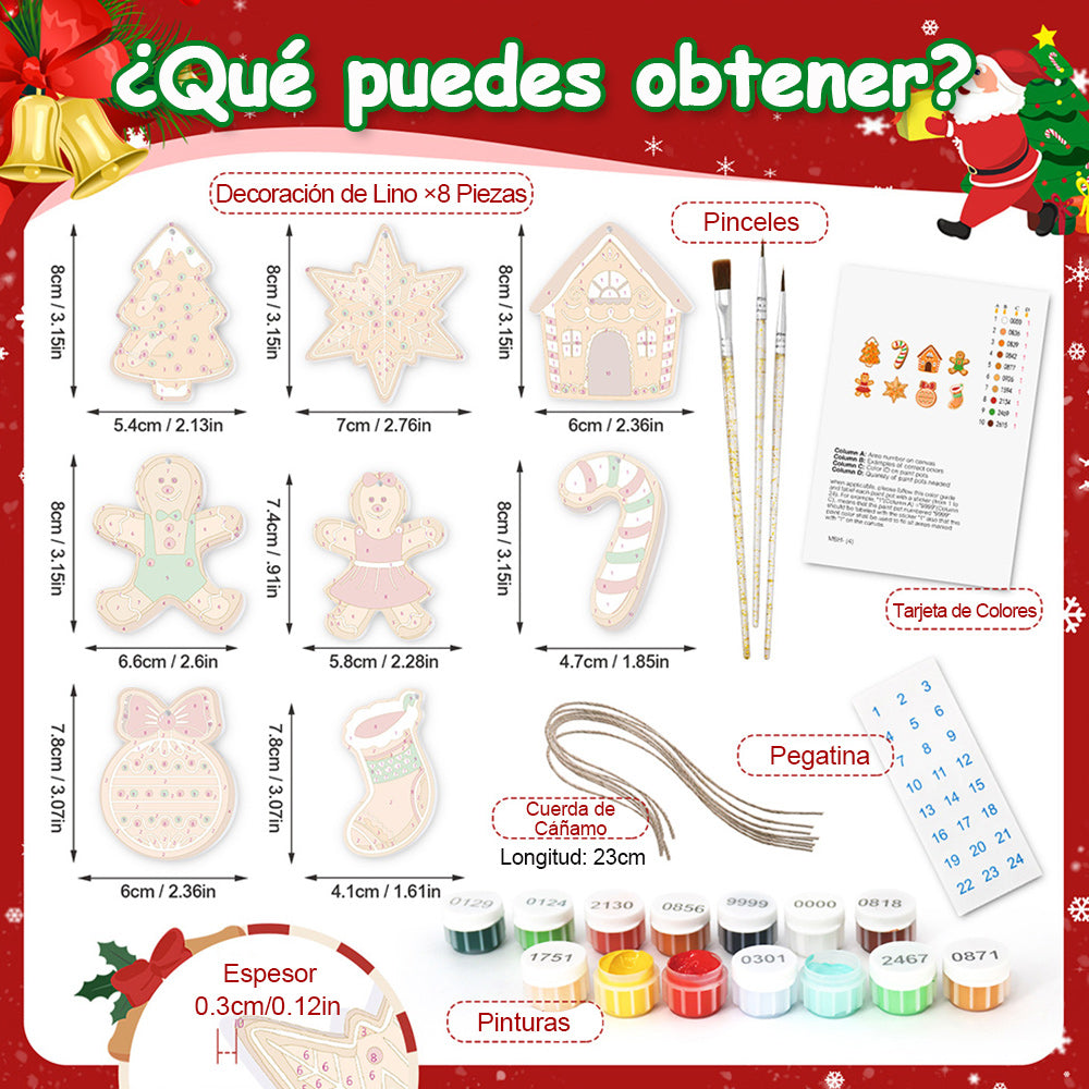 8 Piezas de Adornos Navideños Pintar por Números | Kit de Hombre de Jengibre