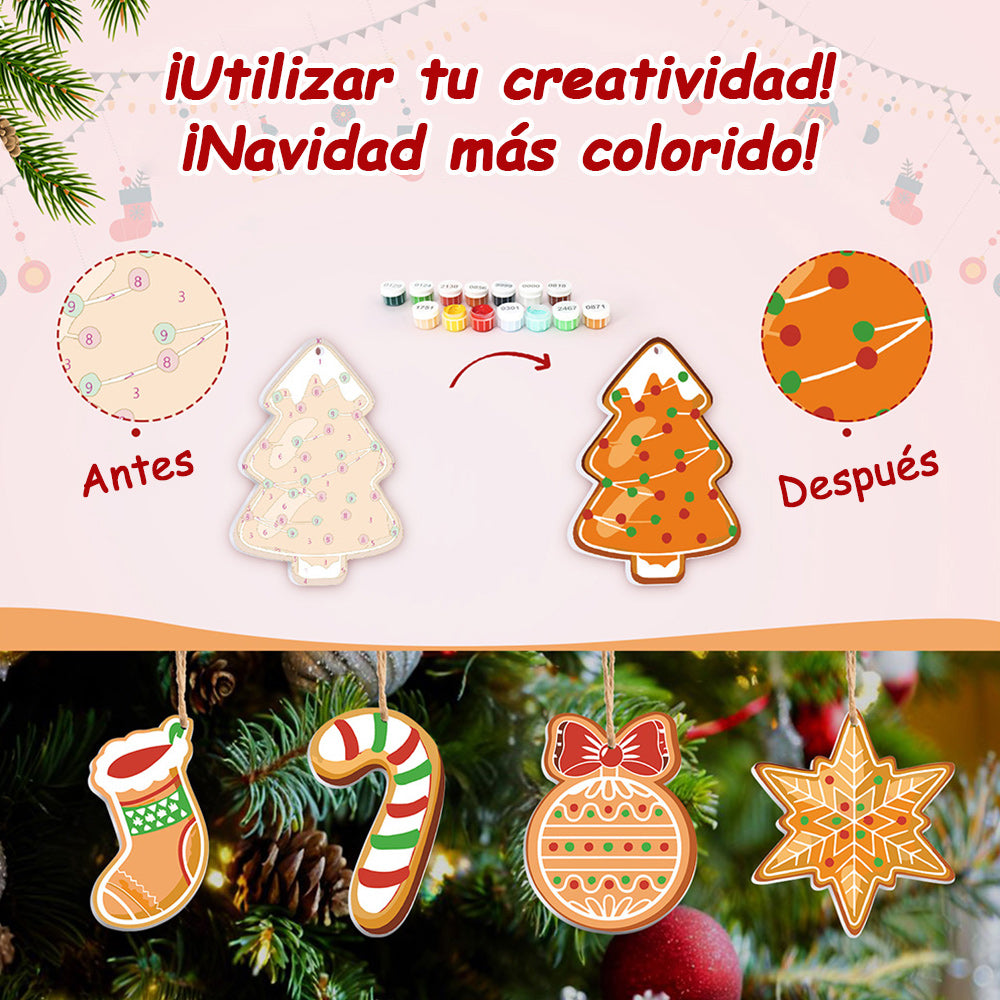 8 Piezas de Adornos Navideños Pintar por Números | Kit de Hombre de Jengibre