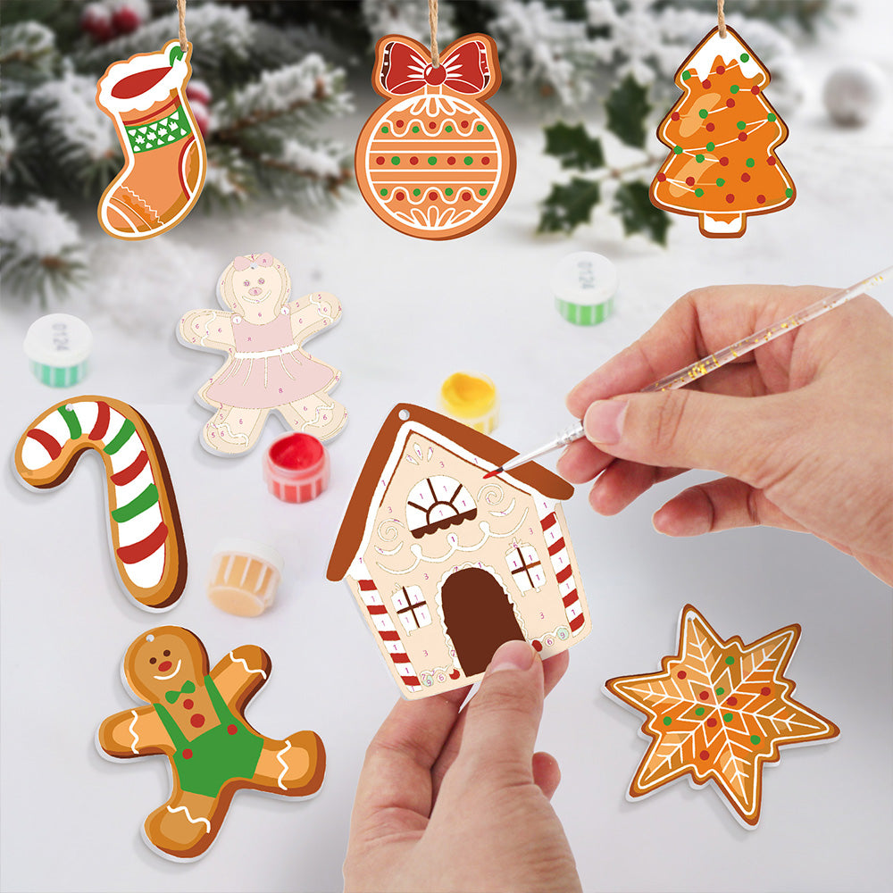 8 Piezas de Adornos Navideños Pintar por Números | Kit de Hombre de Jengibre