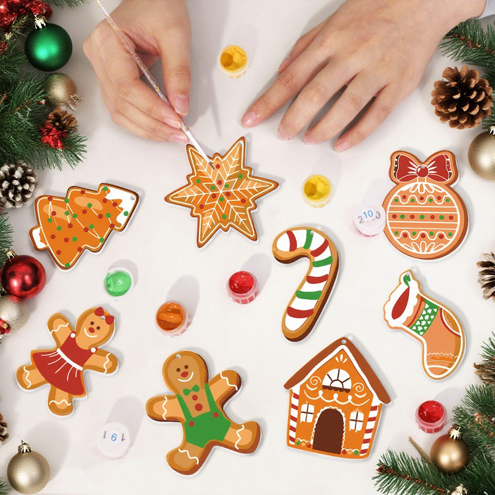 8 Piezas de Adornos Navideños Pintar por Números | Kit de Hombre de Jengibre