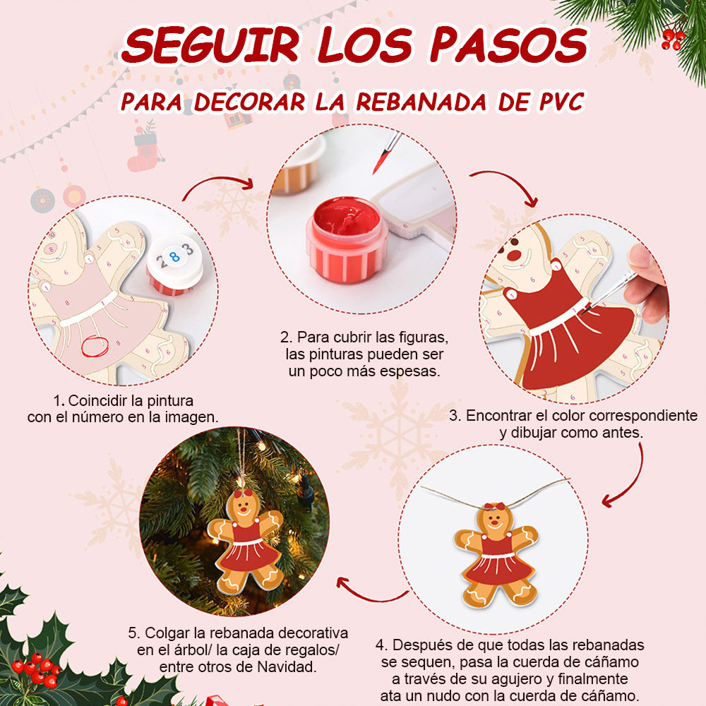 8 Piezas de Adornos Navideños Pintar por Números | Kit de Hombre de Jengibre