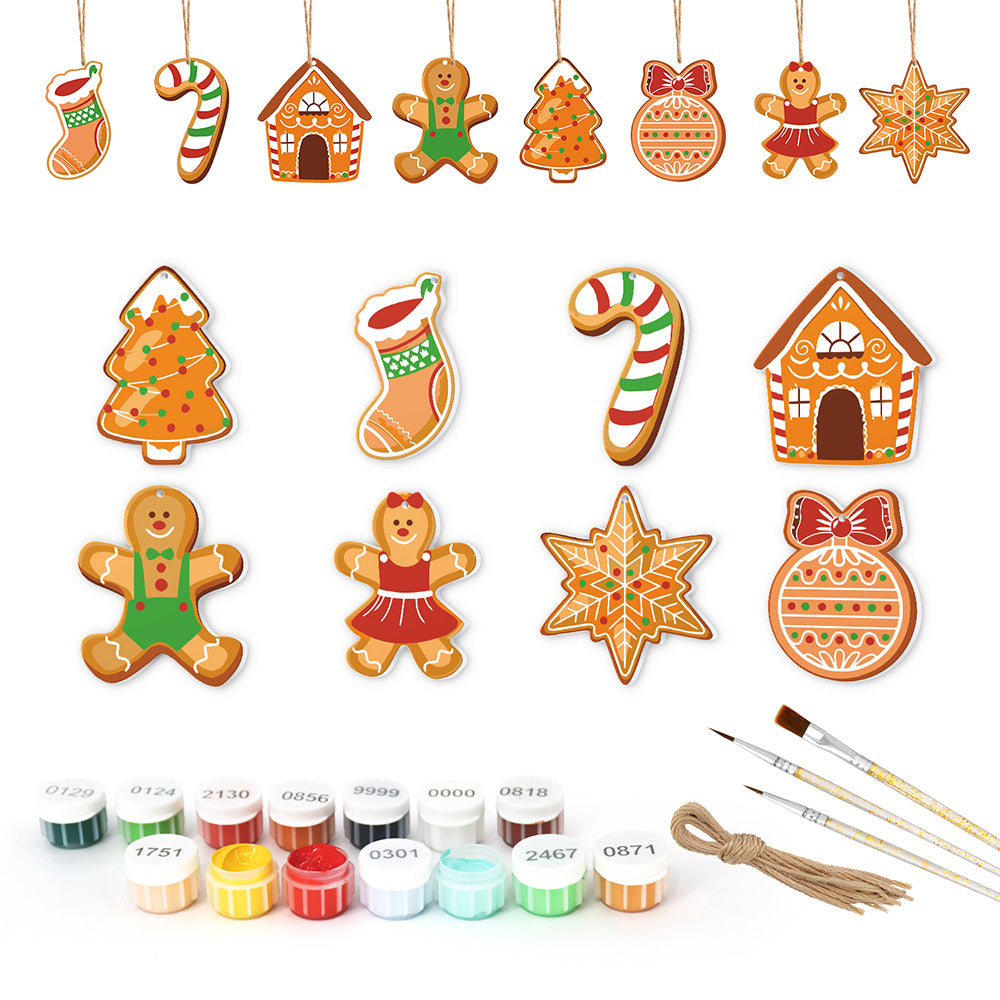 8 Piezas de Adornos Navideños Pintar por Números | Kit de Hombre de Jengibre