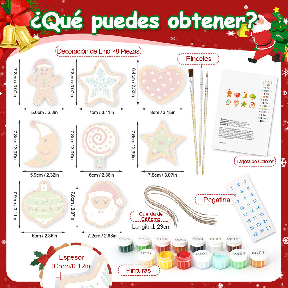 8 Piezas de Adornos Navideños Pintar por Números | Kit de Luna y Estrellas