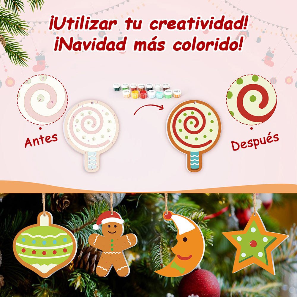 8 Piezas de Adornos Navideños Pintar por Números | Kit de Luna y Estrellas