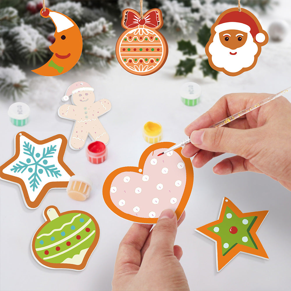 8 Piezas de Adornos Navideños Pintar por Números | Kit de Luna y Estrellas