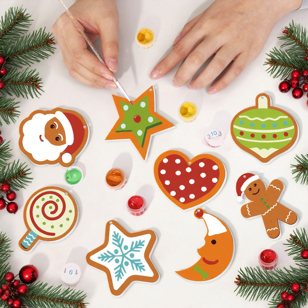 8 Piezas de Adornos Navideños Pintar por Números | Kit de Luna y Estrellas