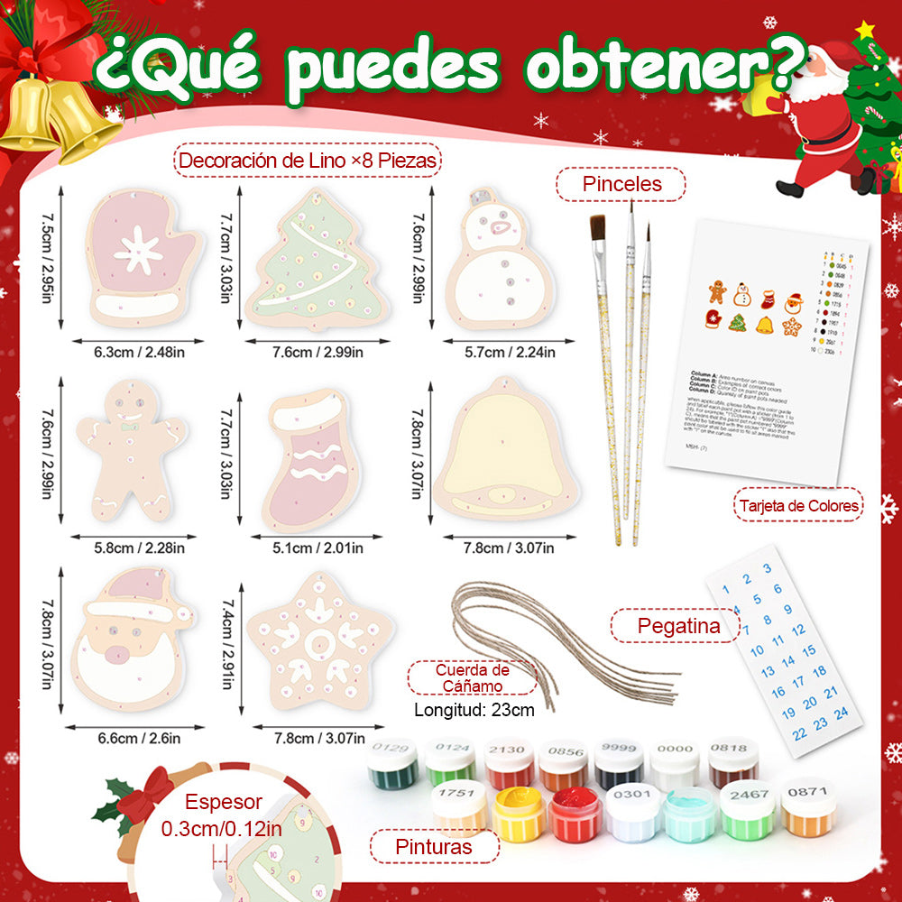 8 Piezas de Adornos Navideños Pintar por Números | Kit de Muñeco de Nieve y Copos de Nieve