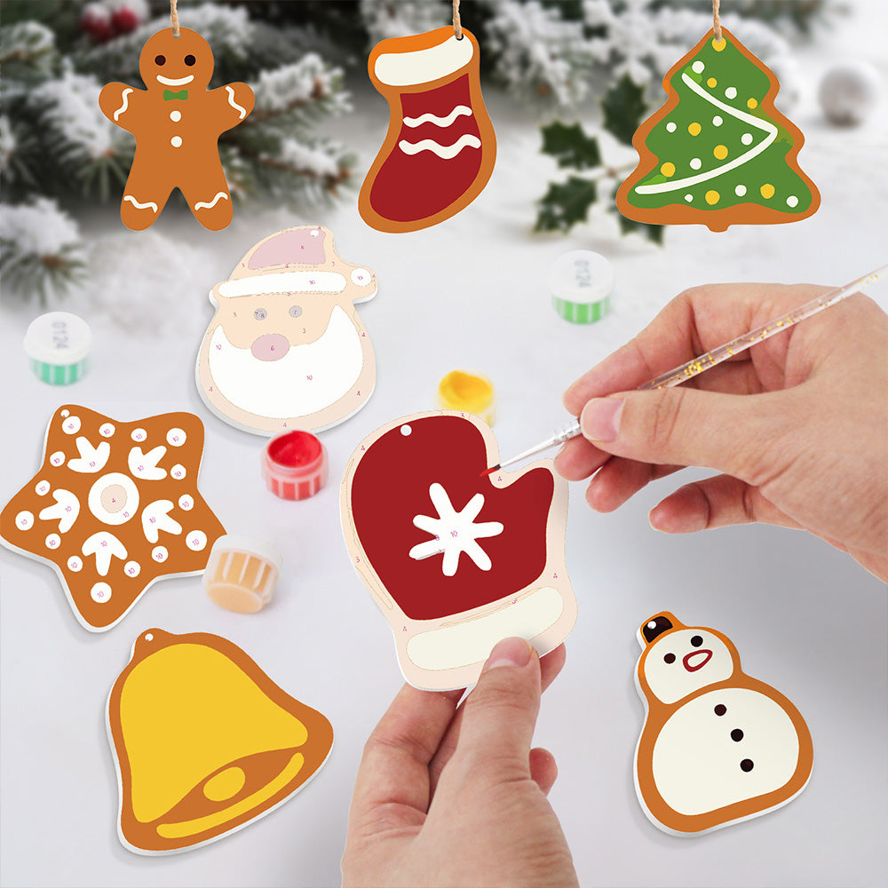 8 Piezas de Adornos Navideños Pintar por Números | Kit de Muñeco de Nieve y Copos de Nieve