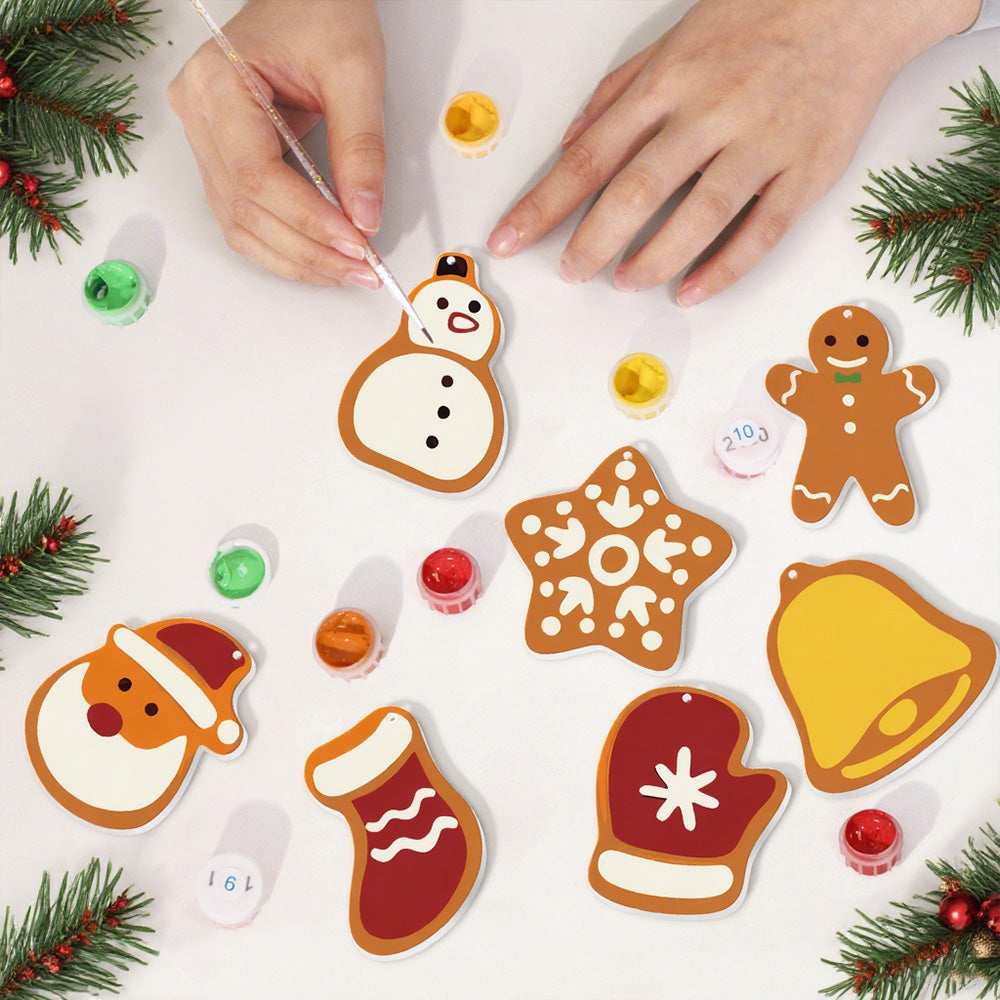 8 Piezas de Adornos Navideños Pintar por Números | Kit de Muñeco de Nieve y Copos de Nieve