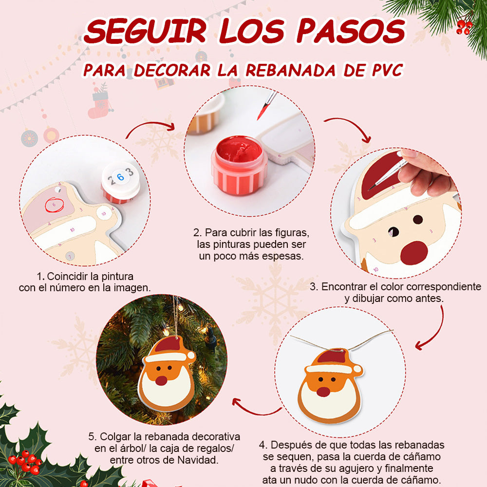 8 Piezas de Adornos Navideños Pintar por Números | Kit de Muñeco de Nieve y Copos de Nieve