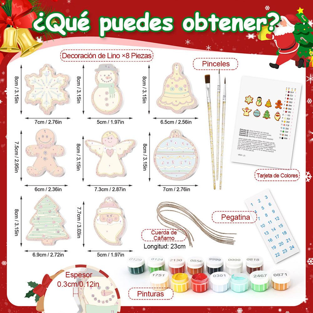 8 Piezas de Adornos Navideños Pintar por Números | Kit de Nochebuena