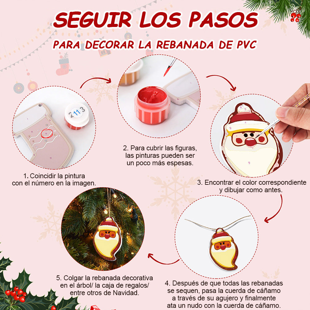 8 Piezas de Adornos Navideños Pintar por Números | Kit de Nochebuena