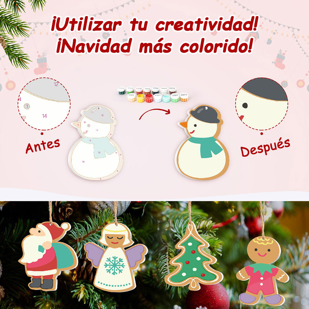 8 Piezas de Adornos Navideños Pintar por Números | Kit de Papá Noel y Ángel