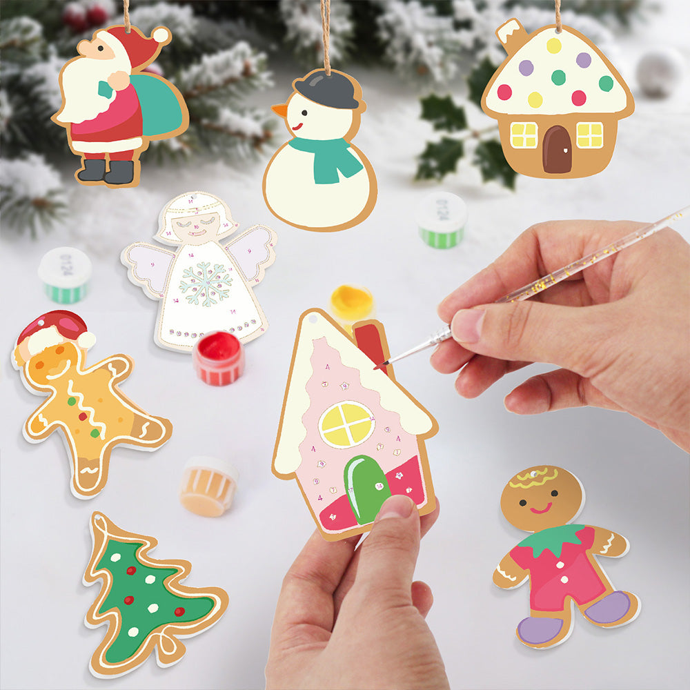 8 Piezas de Adornos Navideños Pintar por Números | Kit de Papá Noel y Ángel