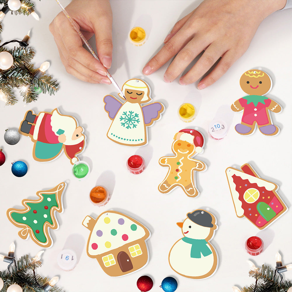 8 Piezas de Adornos Navideños Pintar por Números | Kit de Papá Noel y Ángel