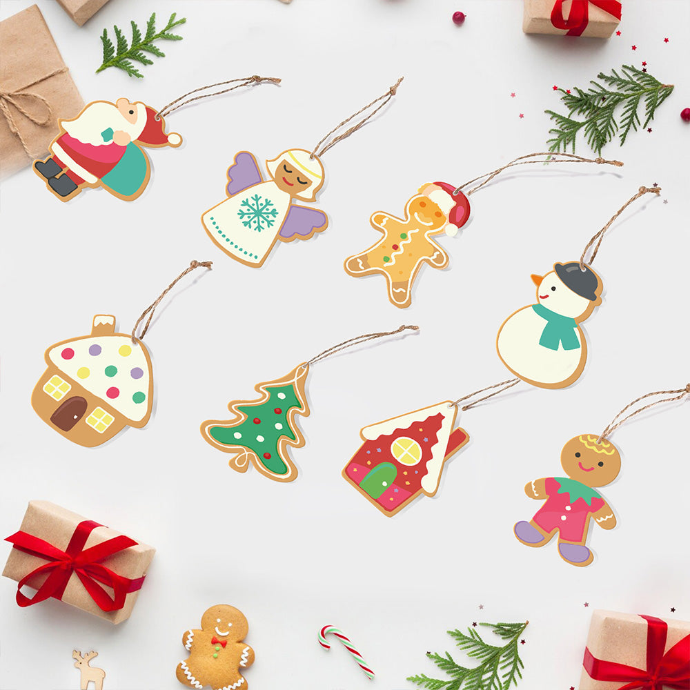 8 Piezas de Adornos Navideños Pintar por Números | Kit de Papá Noel y Ángel