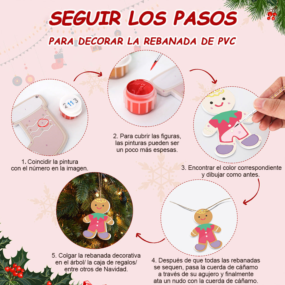 8 Piezas de Adornos Navideños Pintar por Números | Kit de Papá Noel y Ángel