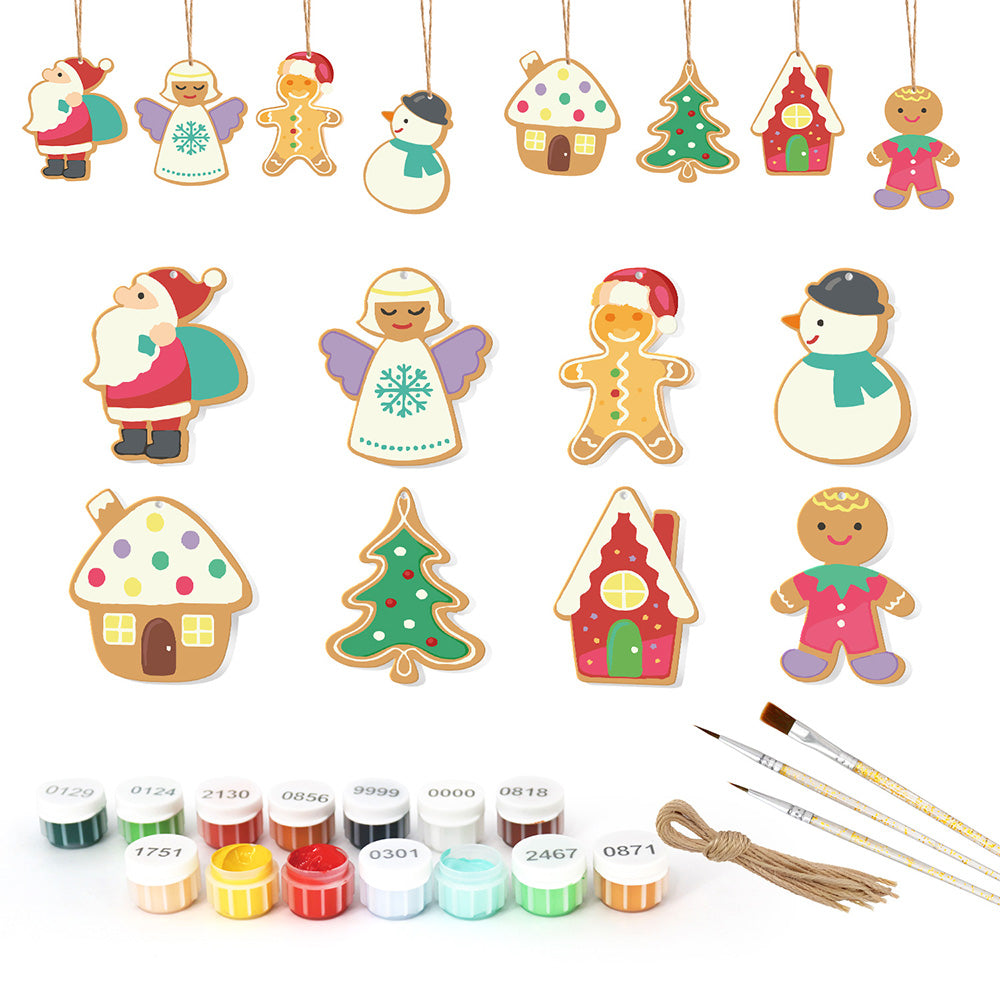 8 Piezas de Adornos Navideños Pintar por Números | Kit de Papá Noel y Ángel