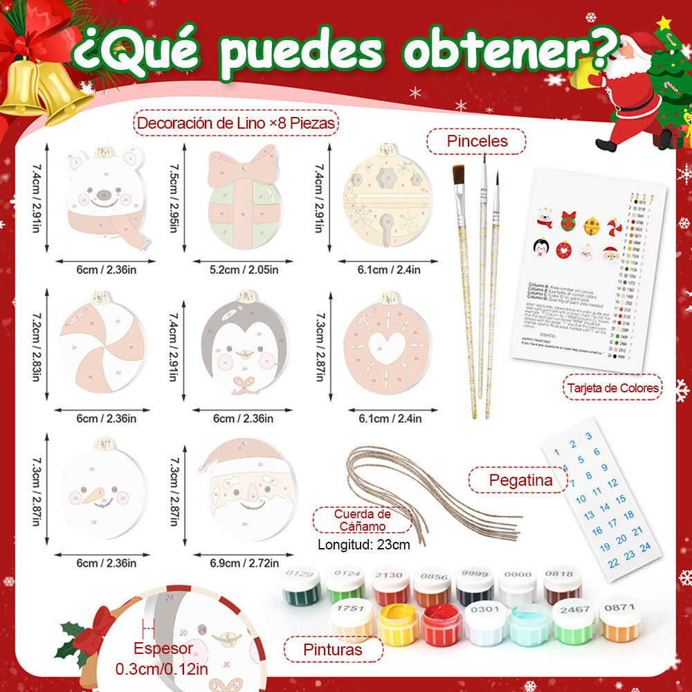 8 Piezas de Adornos Navideños Pintar por Números | Kit de Regalos y Animales