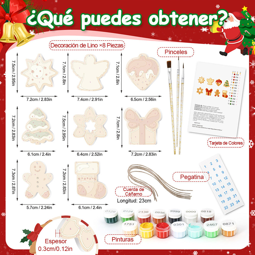 8 Piezas de Adornos Navideños Pintar por Números | Kit de Tarta de Fresa y Hombre de Jengibre
