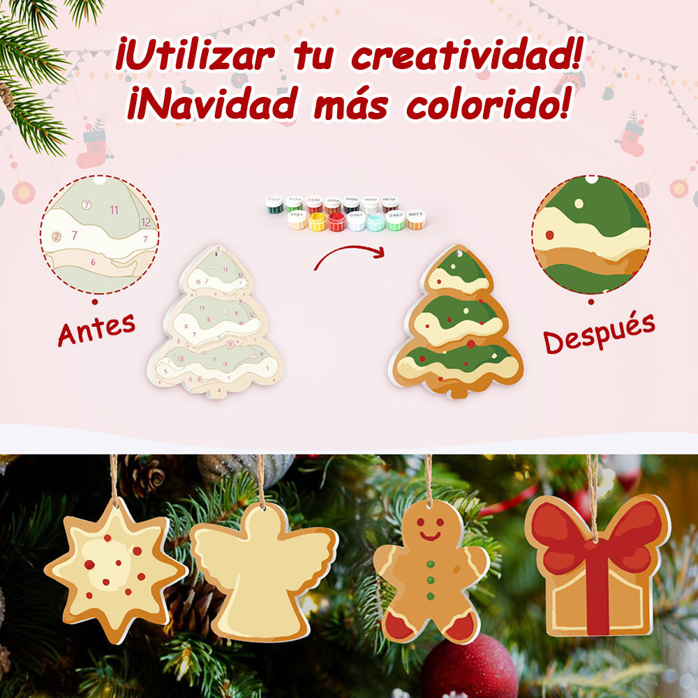 8 Piezas de Adornos Navideños Pintar por Números | Kit de Tarta de Fresa y Hombre de Jengibre