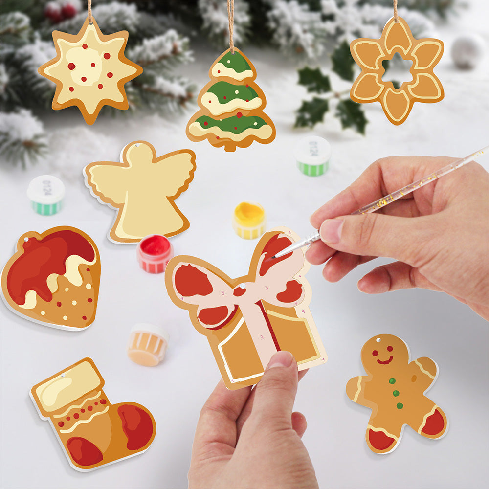 8 Piezas de Adornos Navideños Pintar por Números | Kit de Tarta de Fresa y Hombre de Jengibre