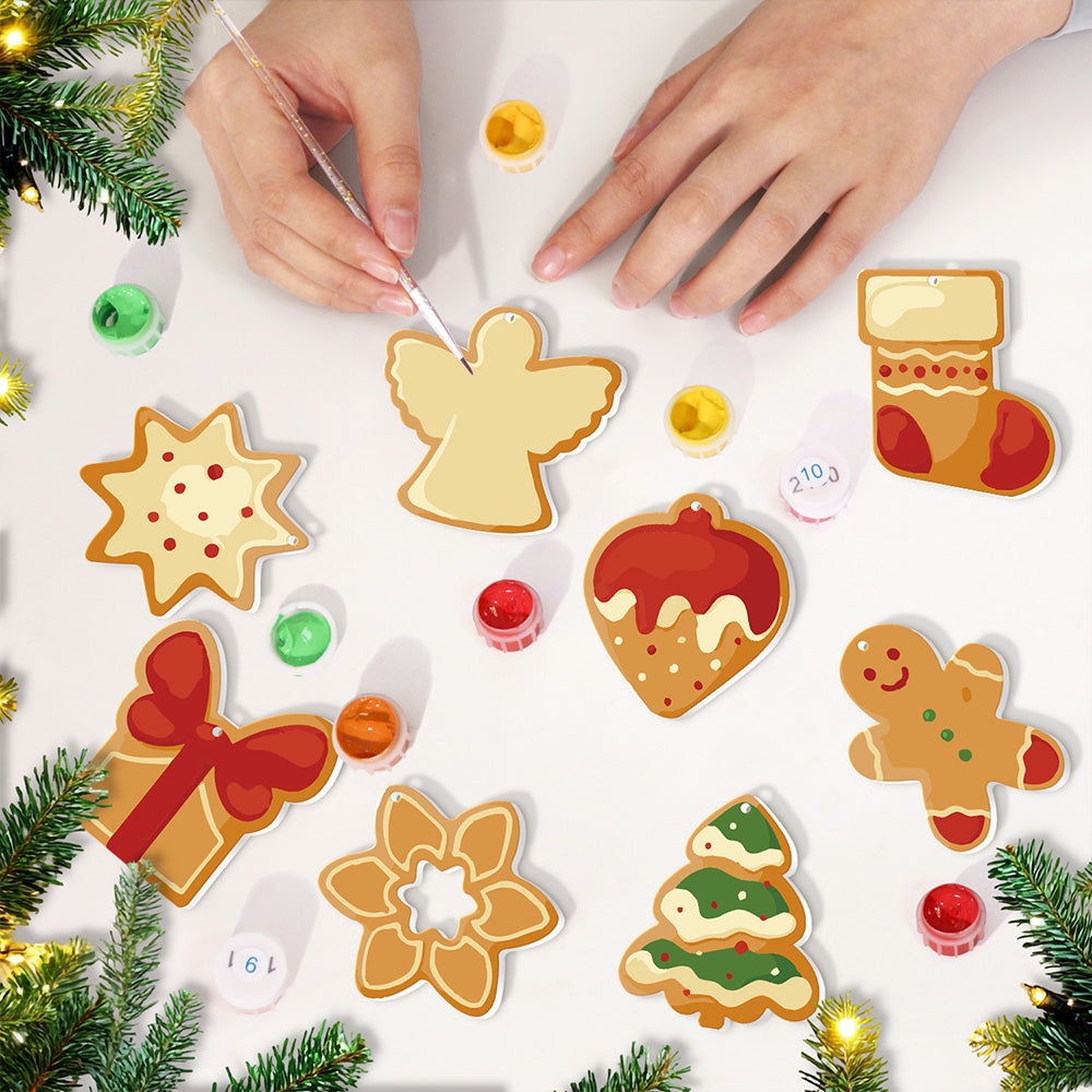 8 Piezas de Adornos Navideños Pintar por Números | Kit de Tarta de Fresa y Hombre de Jengibre