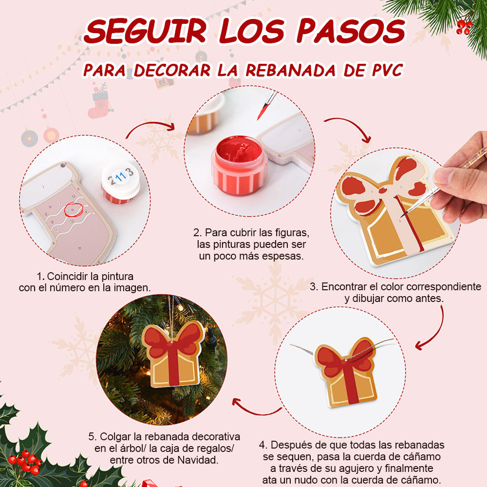 8 Piezas de Adornos Navideños Pintar por Números | Kit de Tarta de Fresa y Hombre de Jengibre