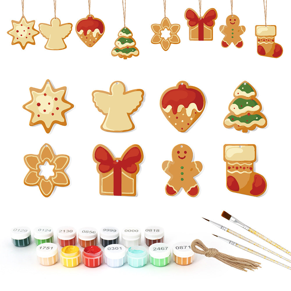 8 Piezas de Adornos Navideños Pintar por Números | Kit de Tarta de Fresa y Hombre de Jengibre