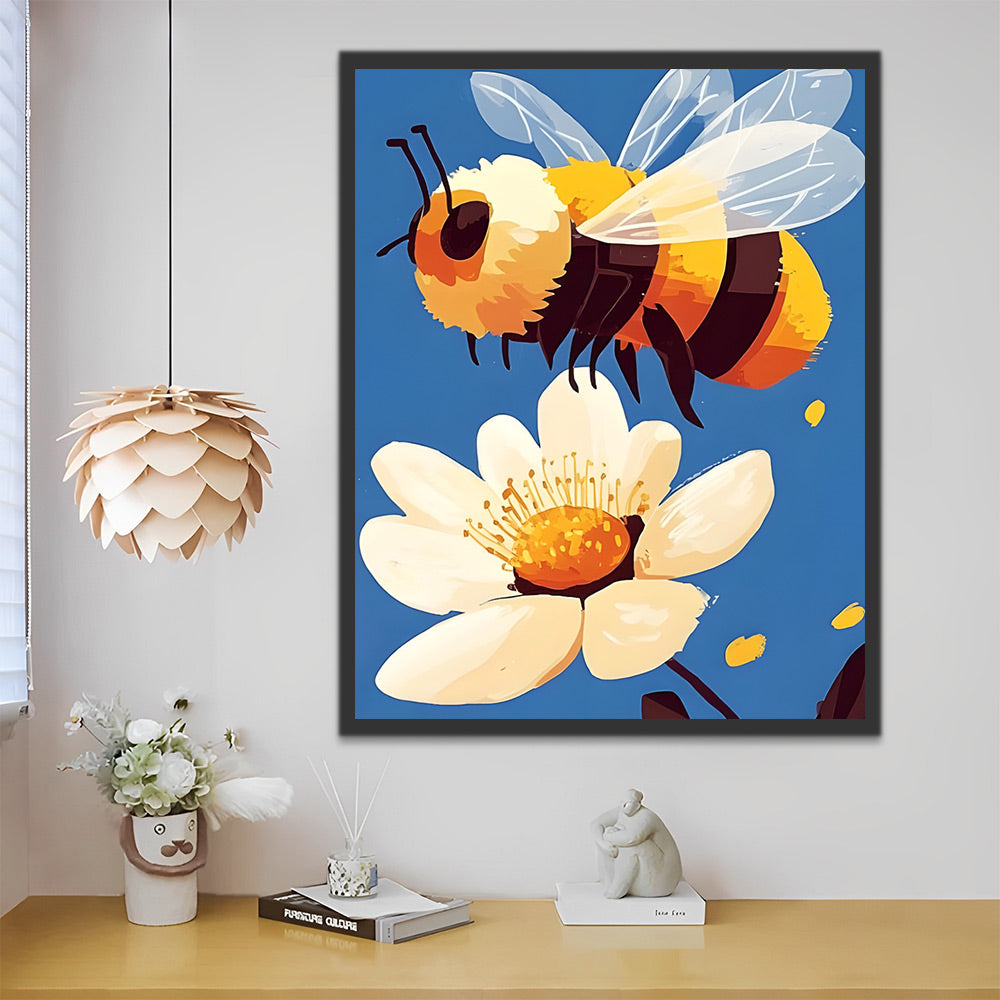 Abeja Volando sobre Flor Blanca Pintar por Números Niños