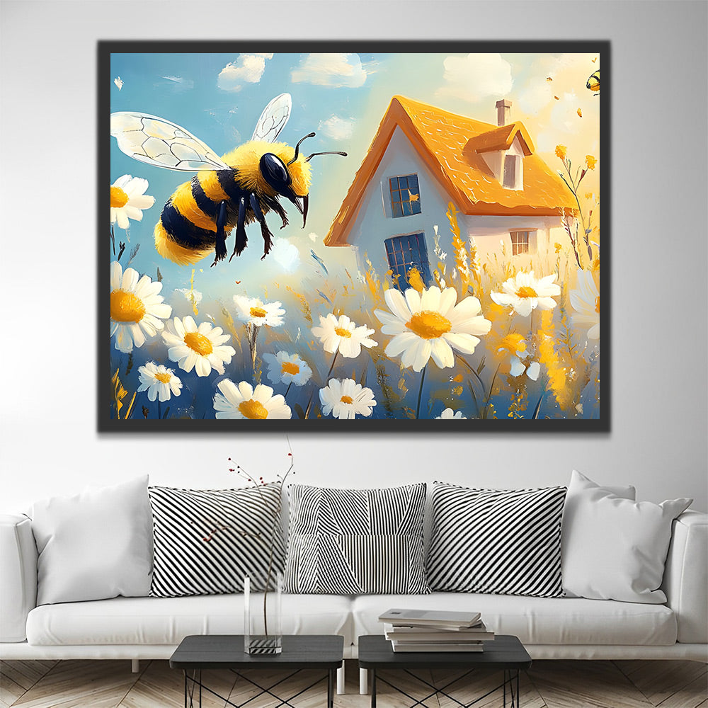 Abeja y Campo de Camomilas y Casa Pintar por Números