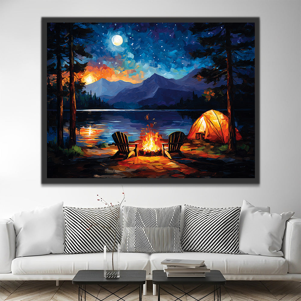 Acampada Junto al Lago y Hogueras Pintar por Números