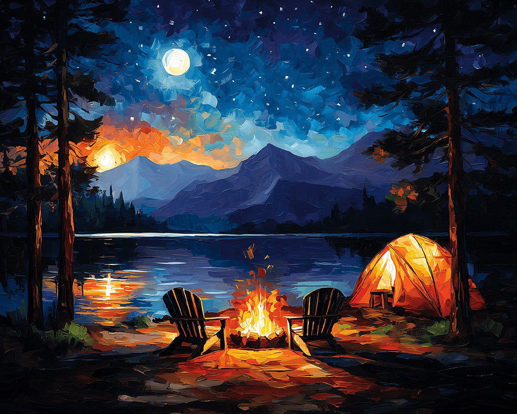 Acampada Junto al Lago y Hogueras Pintar por Números