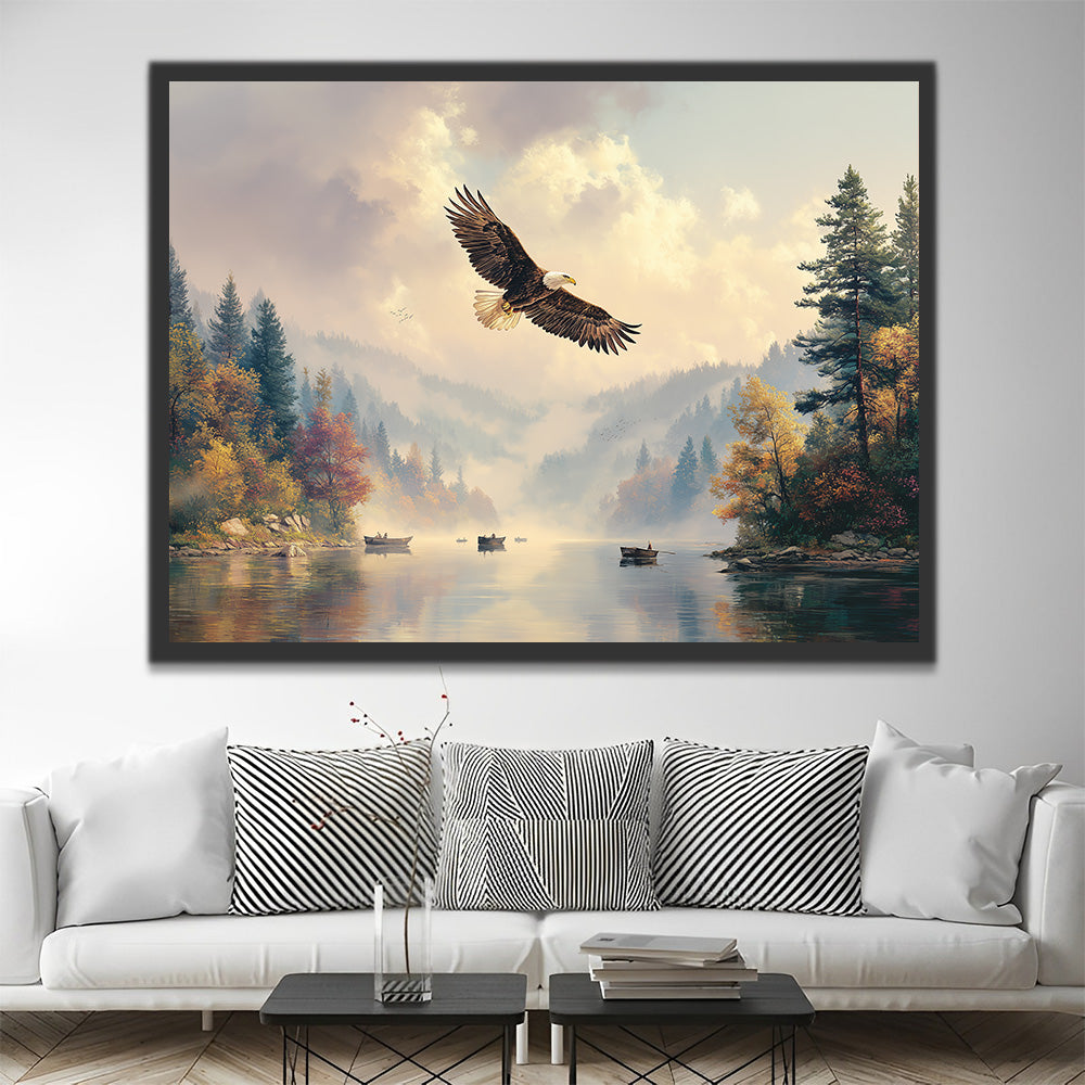 Águila Volando sobre el Lago en Otoño Pintar por Números
