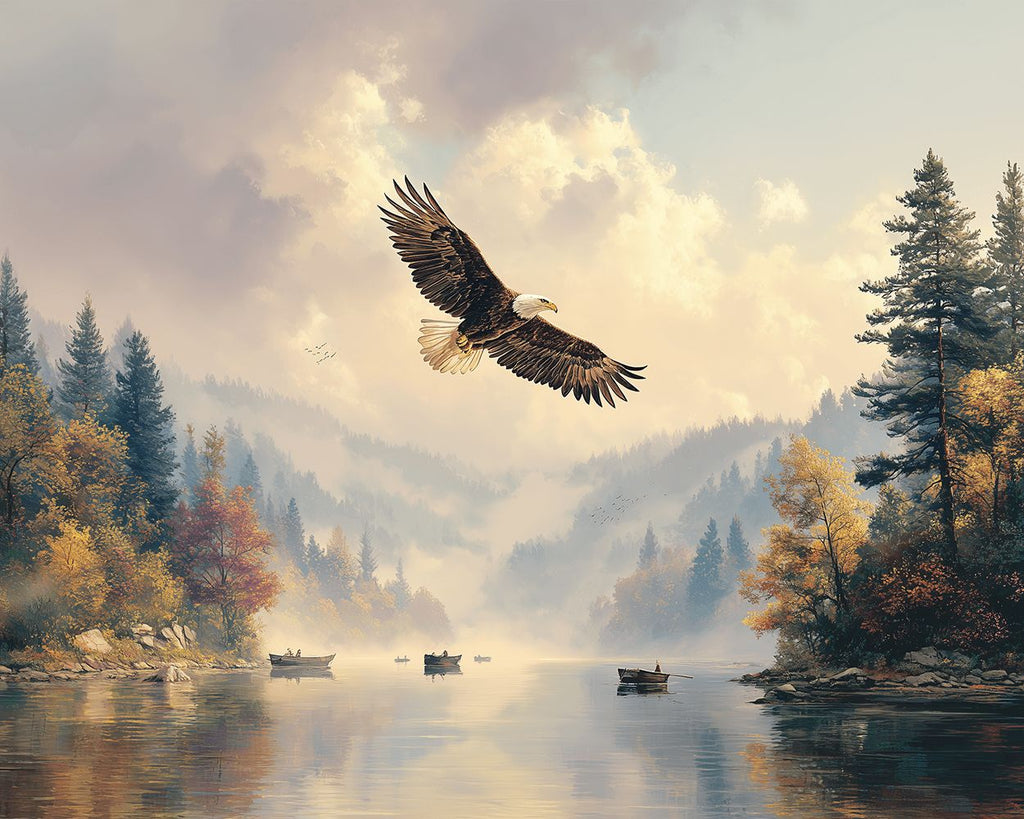 Águila Volando sobre el Lago en Otoño Pintar por Números