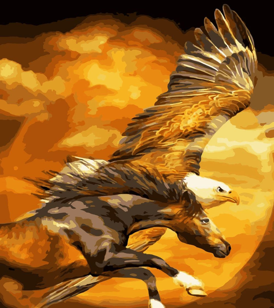 Águila Volando y Caballo Corriendo Pintar por Números