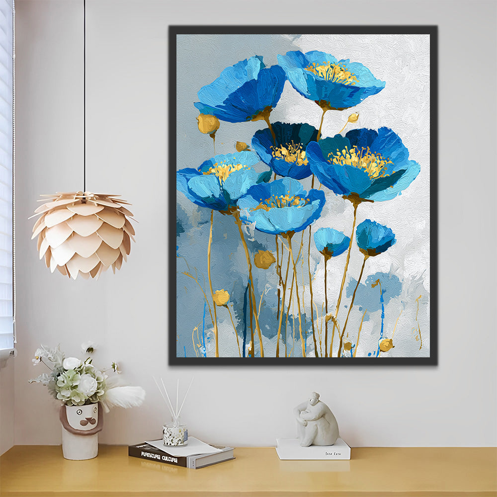 Aguileñas Azules con Estambres Dorados Pintar por Números