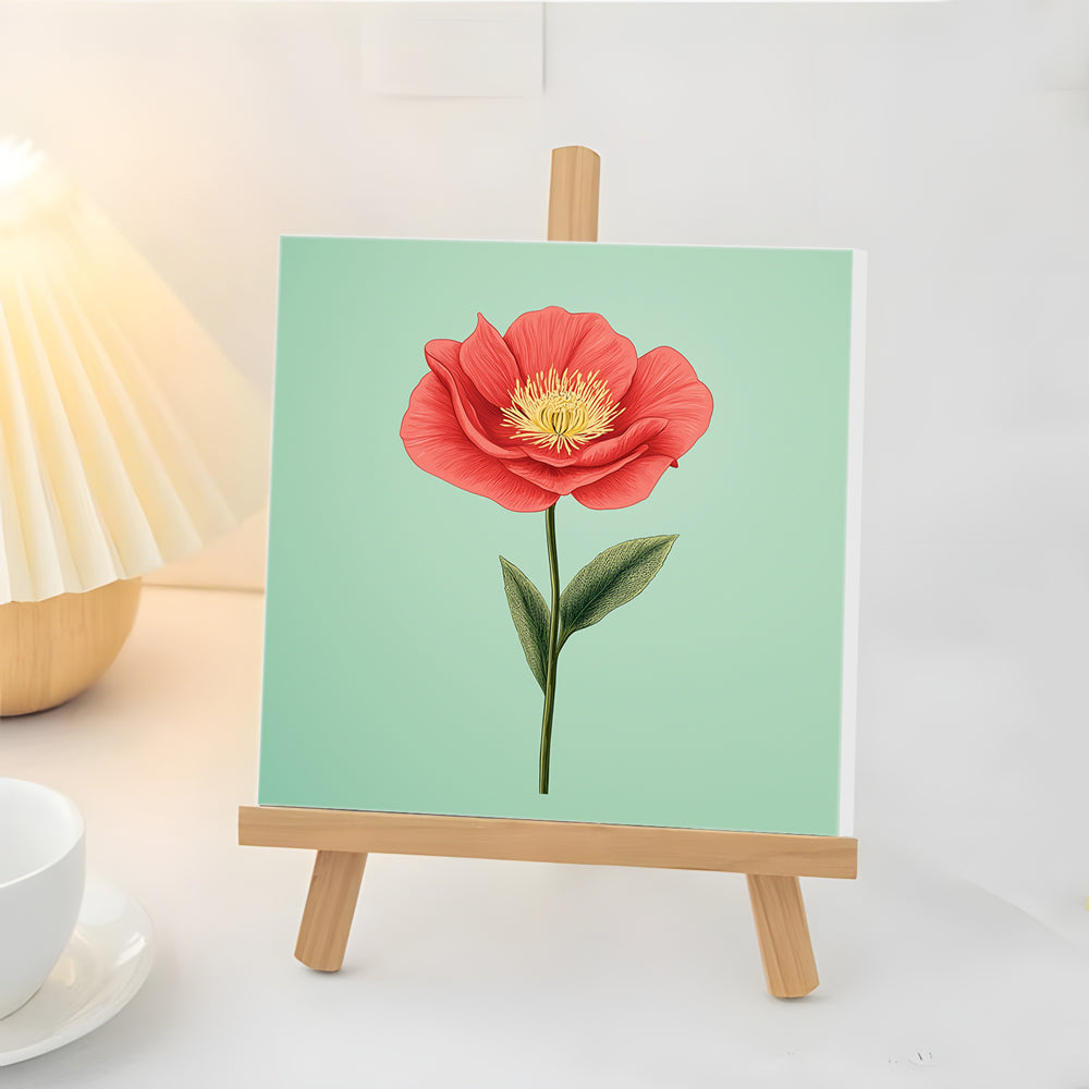 Amapola Roja con Hojas Verdes Mini Pintar por Números