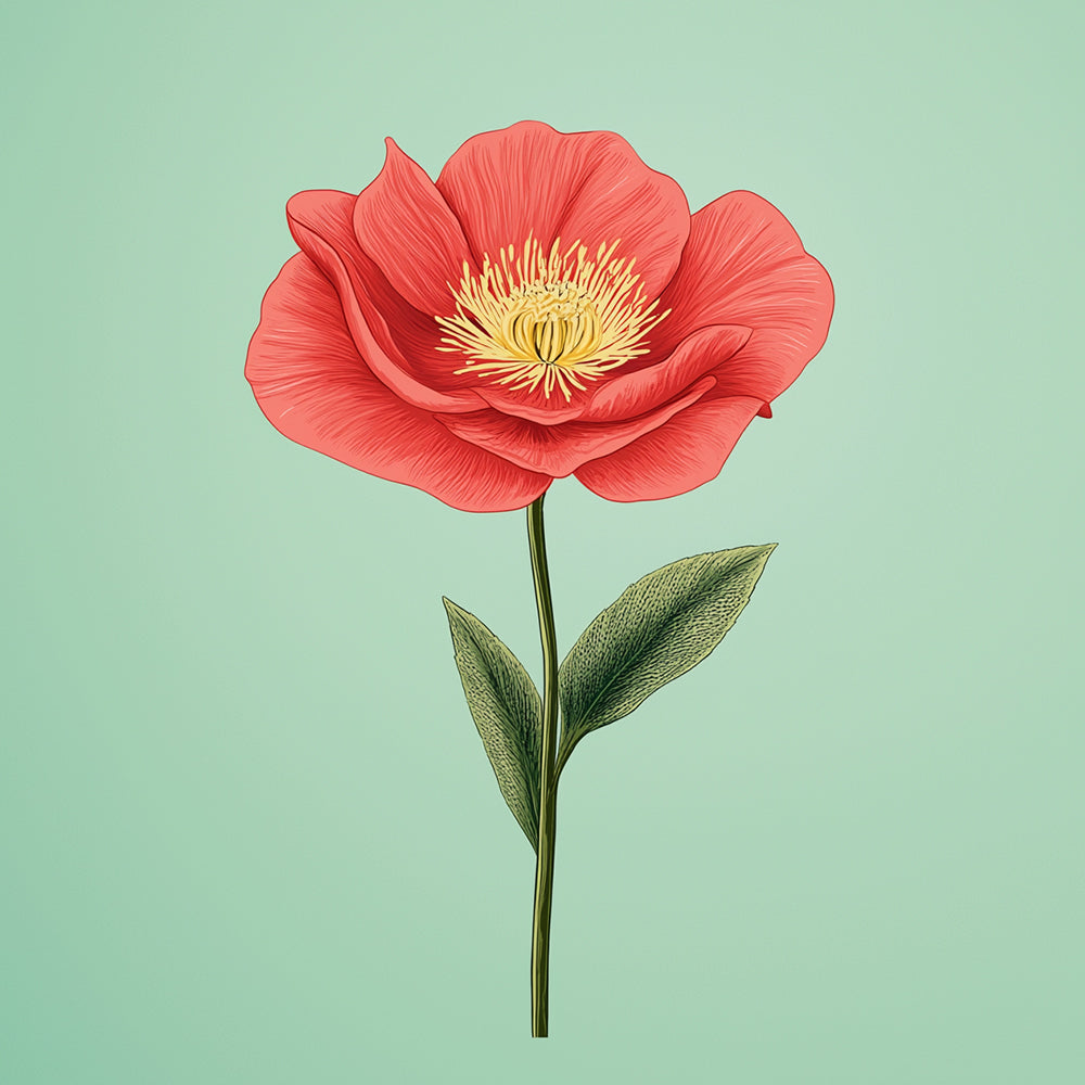 Amapola Roja con Hojas Verdes Mini Pintar por Números