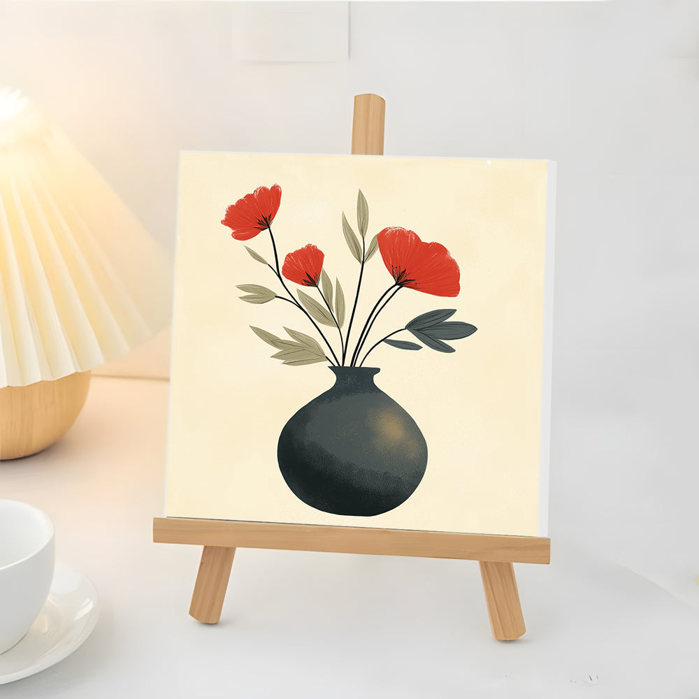 Amapola Roja en Maceta Negra Mini Pintar por Números