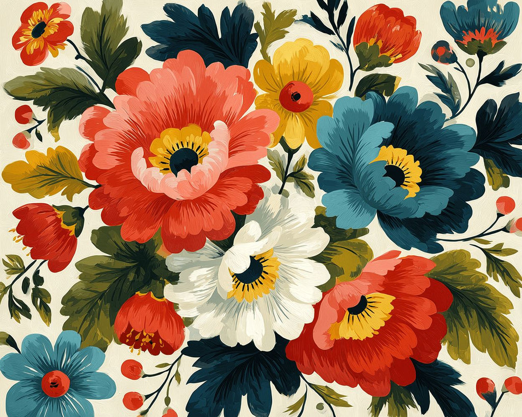 Amapolas Coloridas con Hojas Verdes Pintar por Números