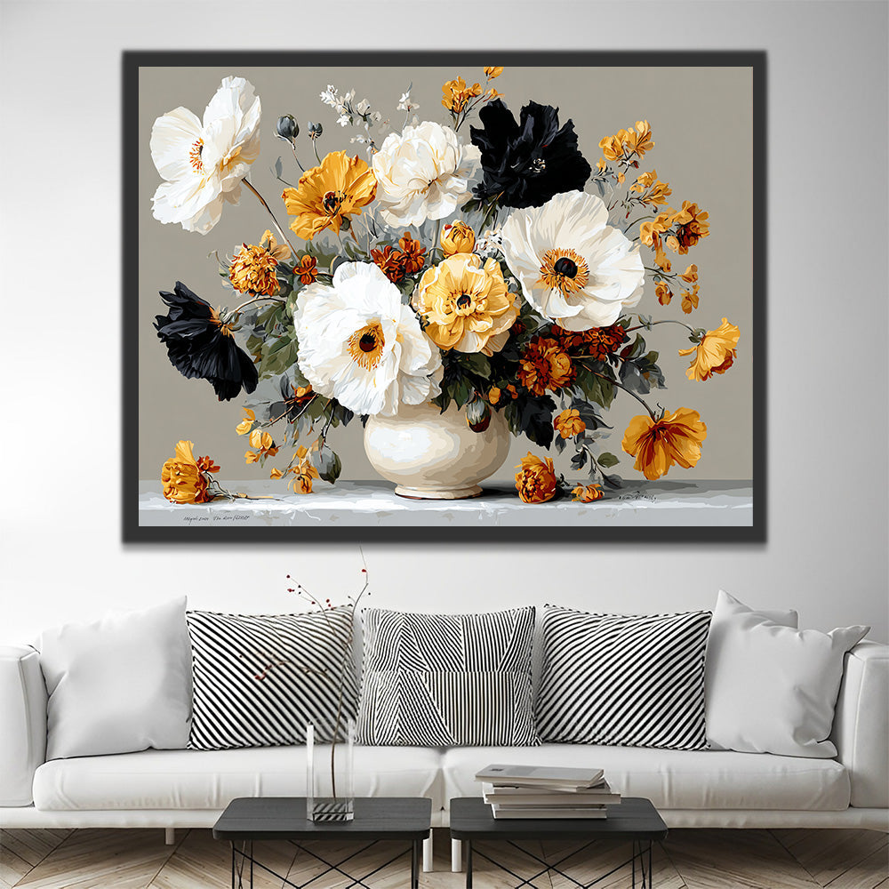 Amapolas en Jarrón de Porcelana Blanca Pintar por Números
