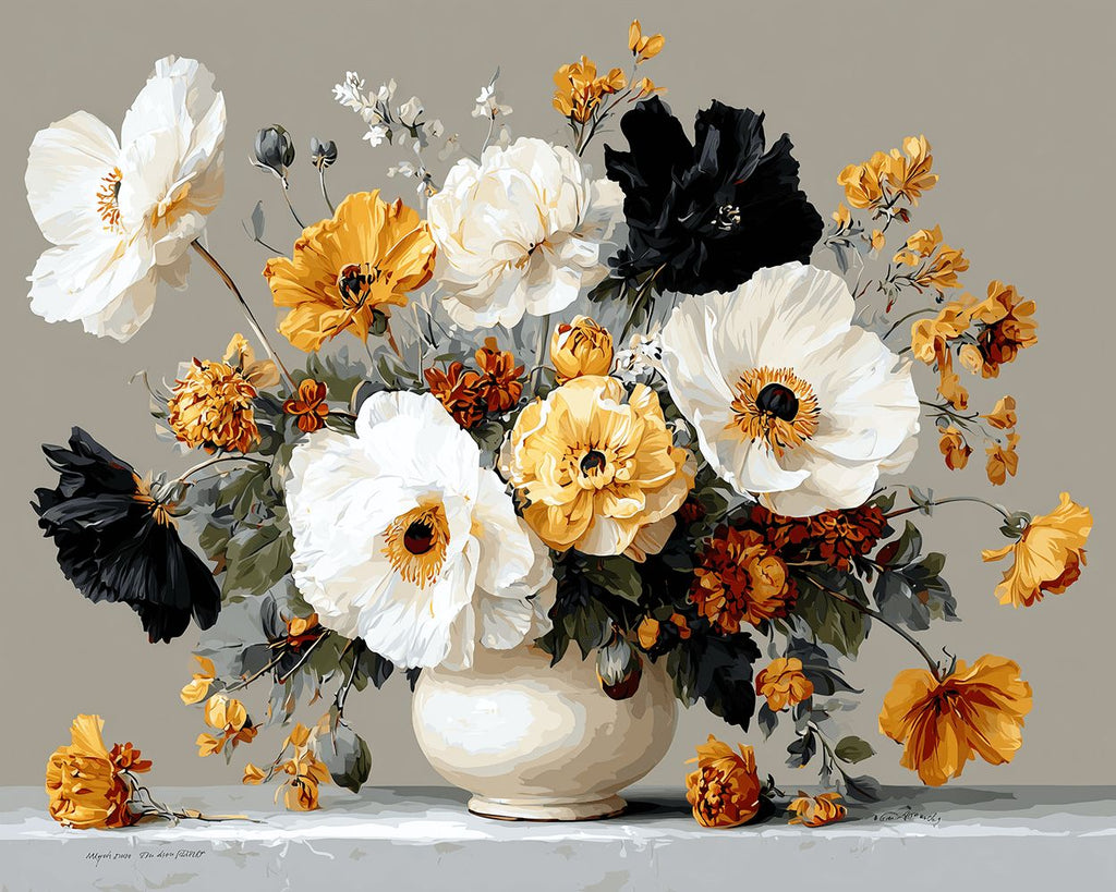 Amapolas en Jarrón de Porcelana Blanca Pintar por Números
