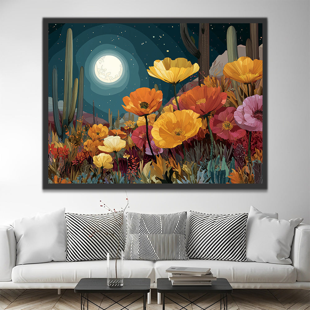 Amapolas y Cactus a la Luz de la Luna Pintar por Números