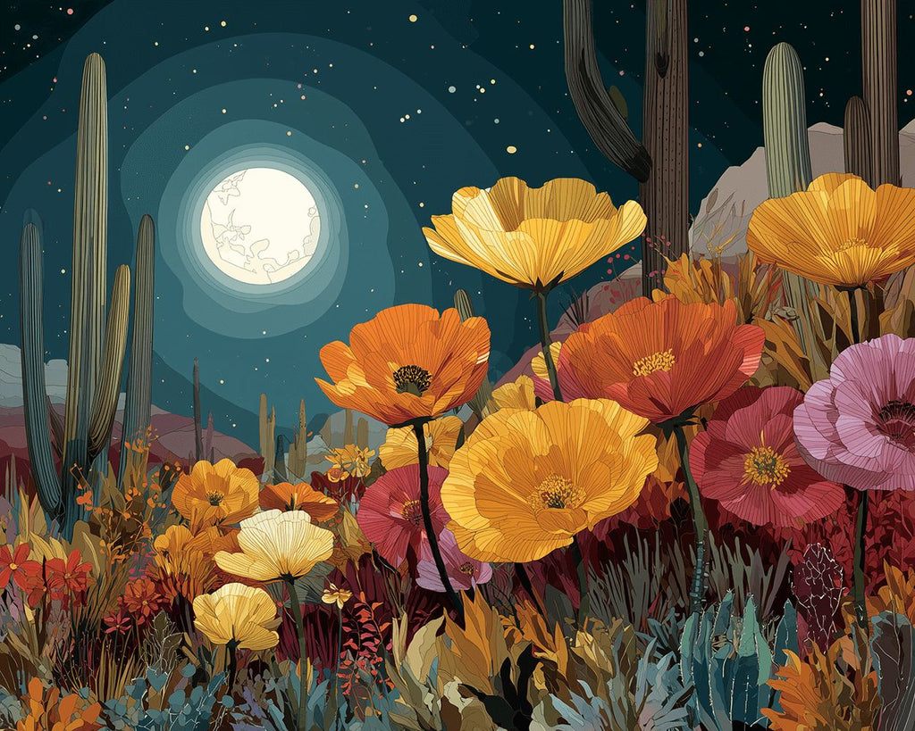 Amapolas y Cactus a la Luz de la Luna Pintar por Números